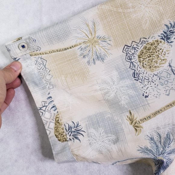 Marti Kat Men's 2XL Palm Trees and Pineapples Print Hawaiian Shirt, Cream Modal - Picture 5 of 7